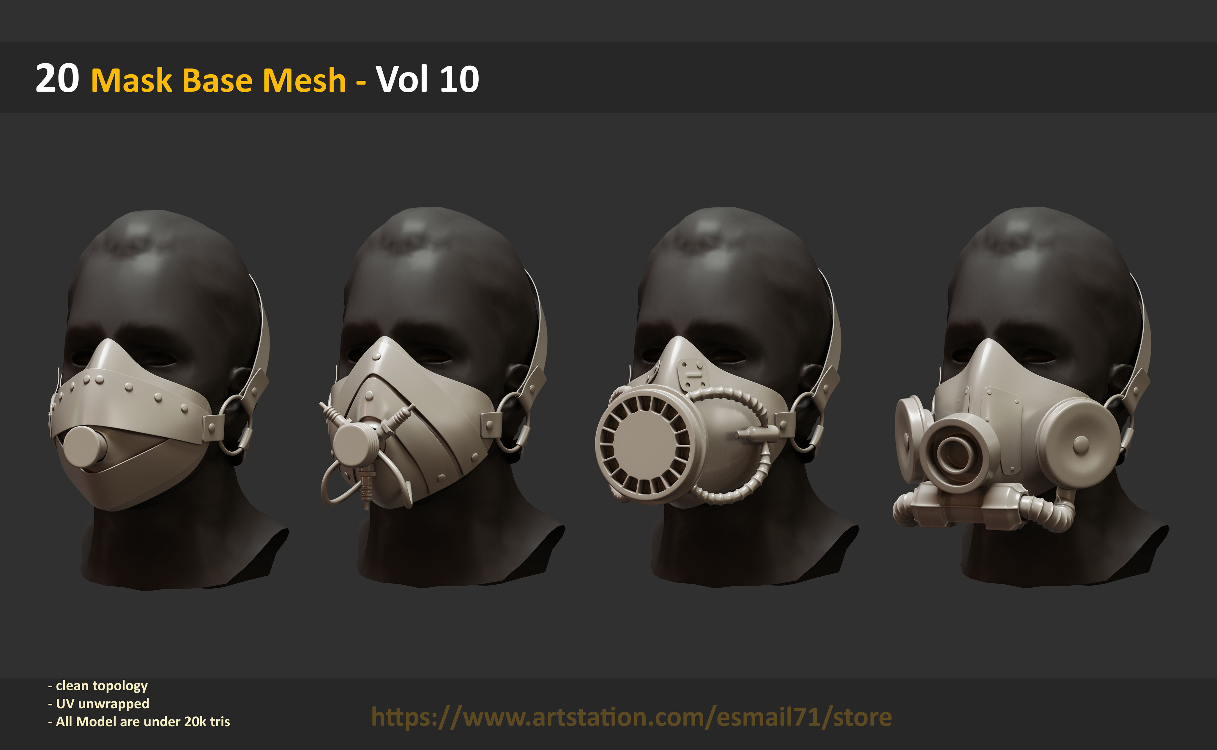 20 Mask Base Mesh - Vol 10 Low-poly 3D model_6