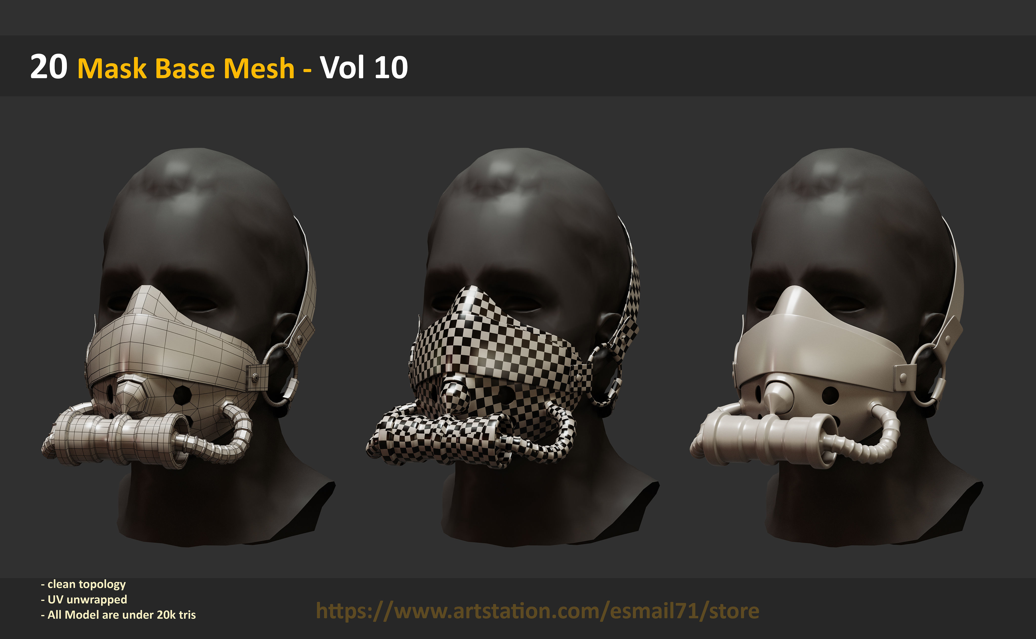20 Mask Base Mesh - Vol 10 Low-poly 3D model_3