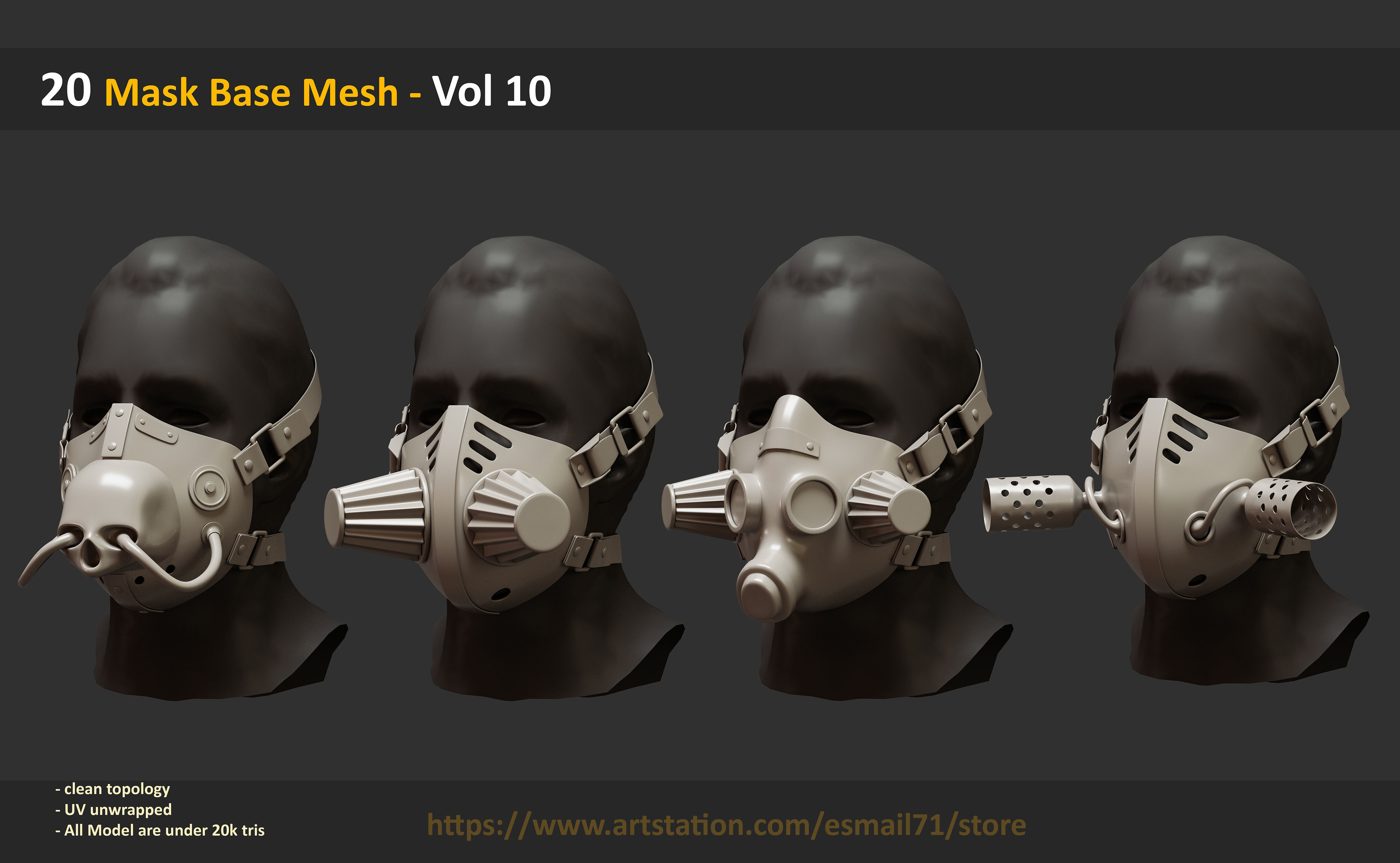 20 Mask Base Mesh - Vol 10 Low-poly 3D model_5