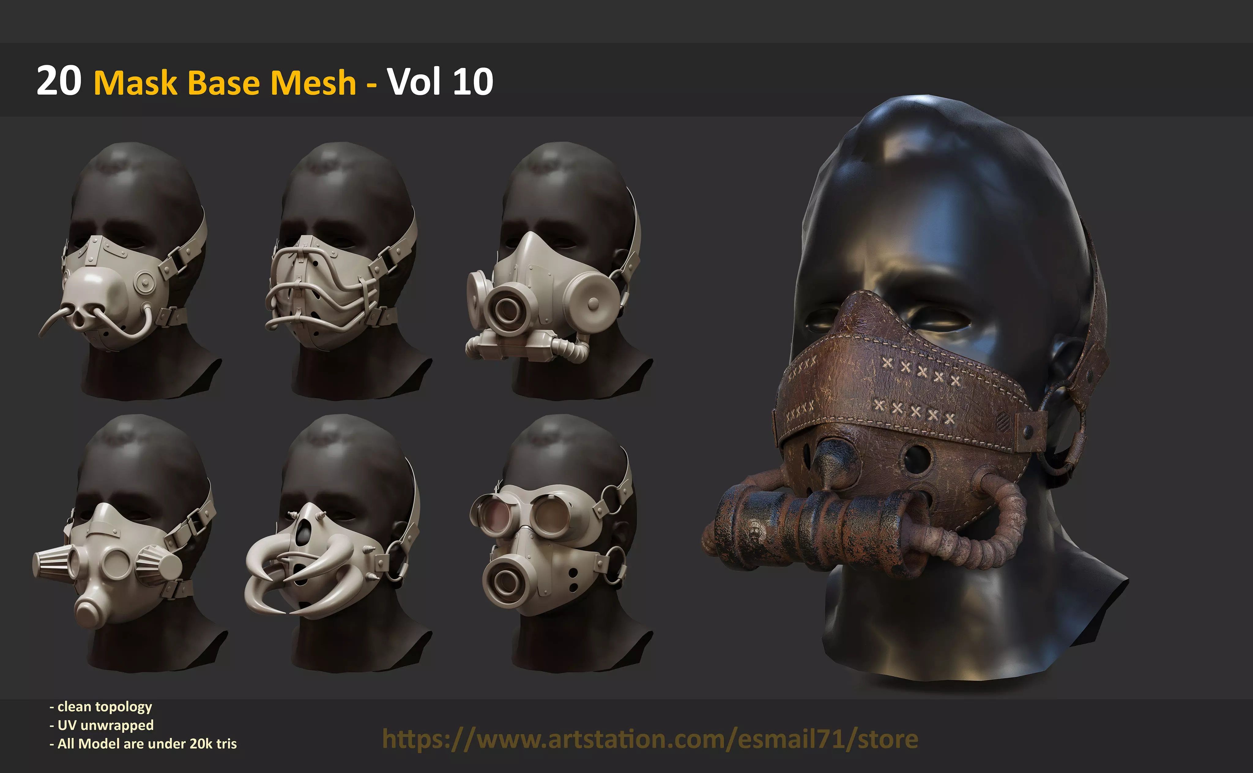 20 Mask Base Mesh - Vol 10 Low-poly 3D model_0