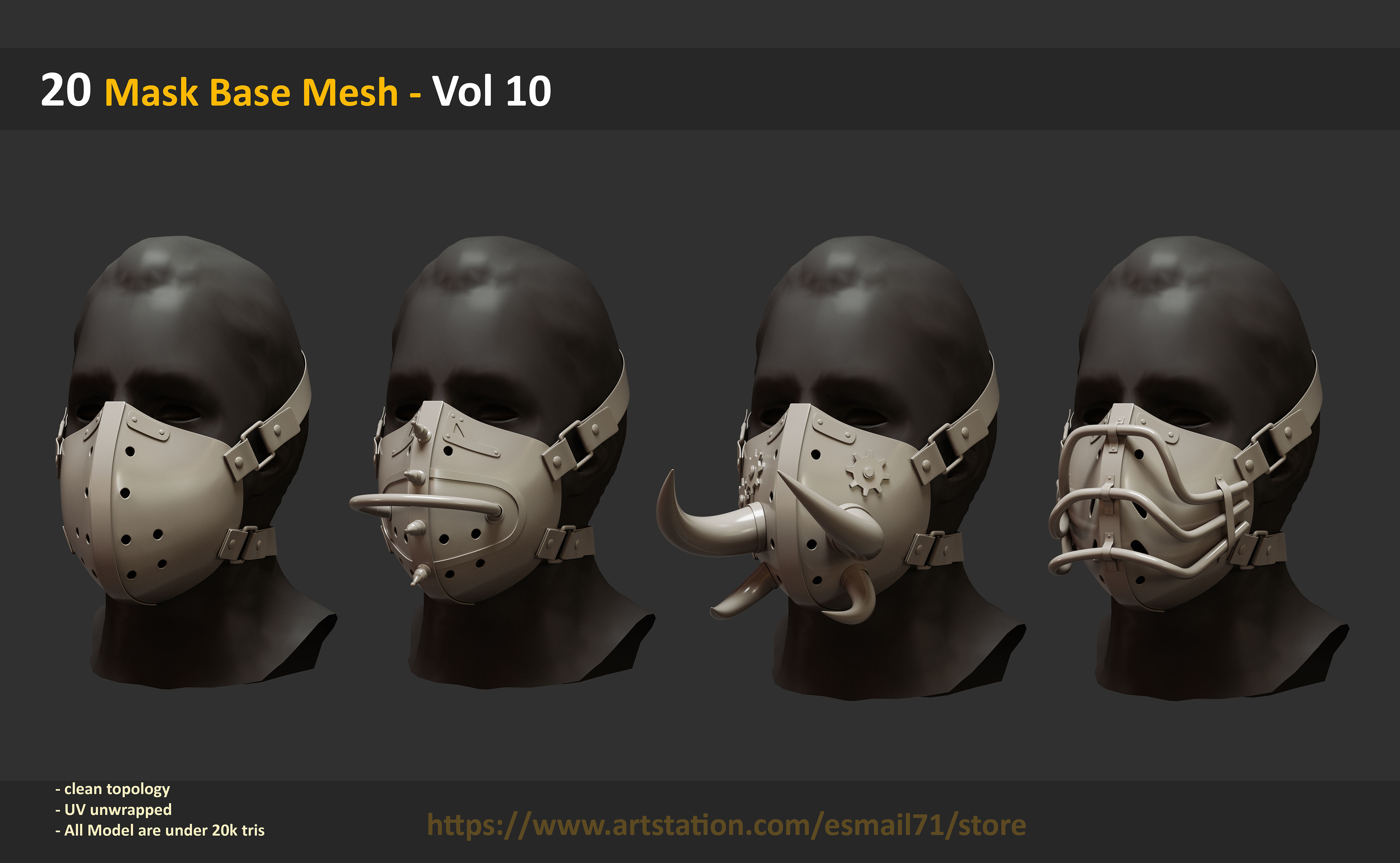 20 Mask Base Mesh - Vol 10 Low-poly 3D model_4
