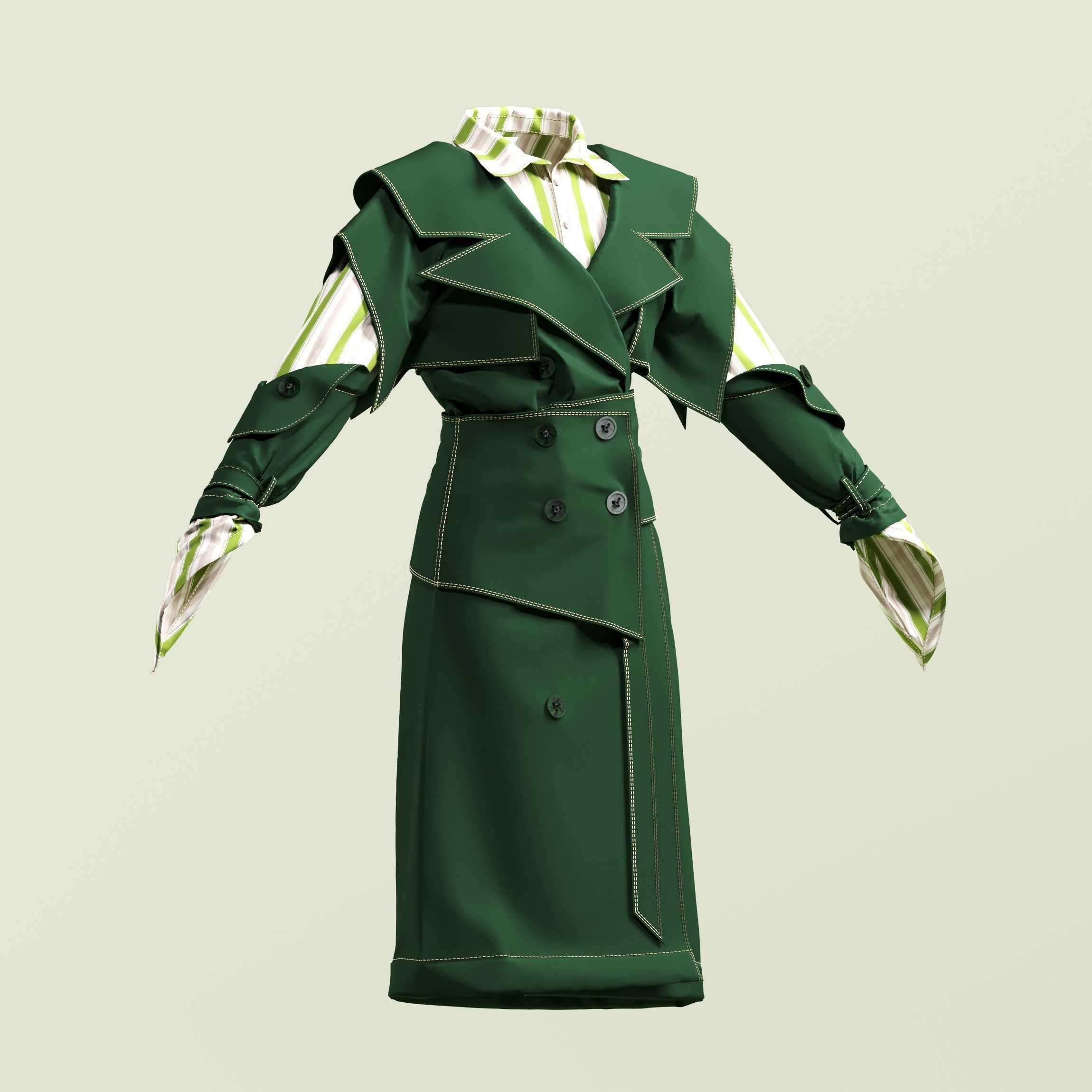 Green coat modal 3D model_4