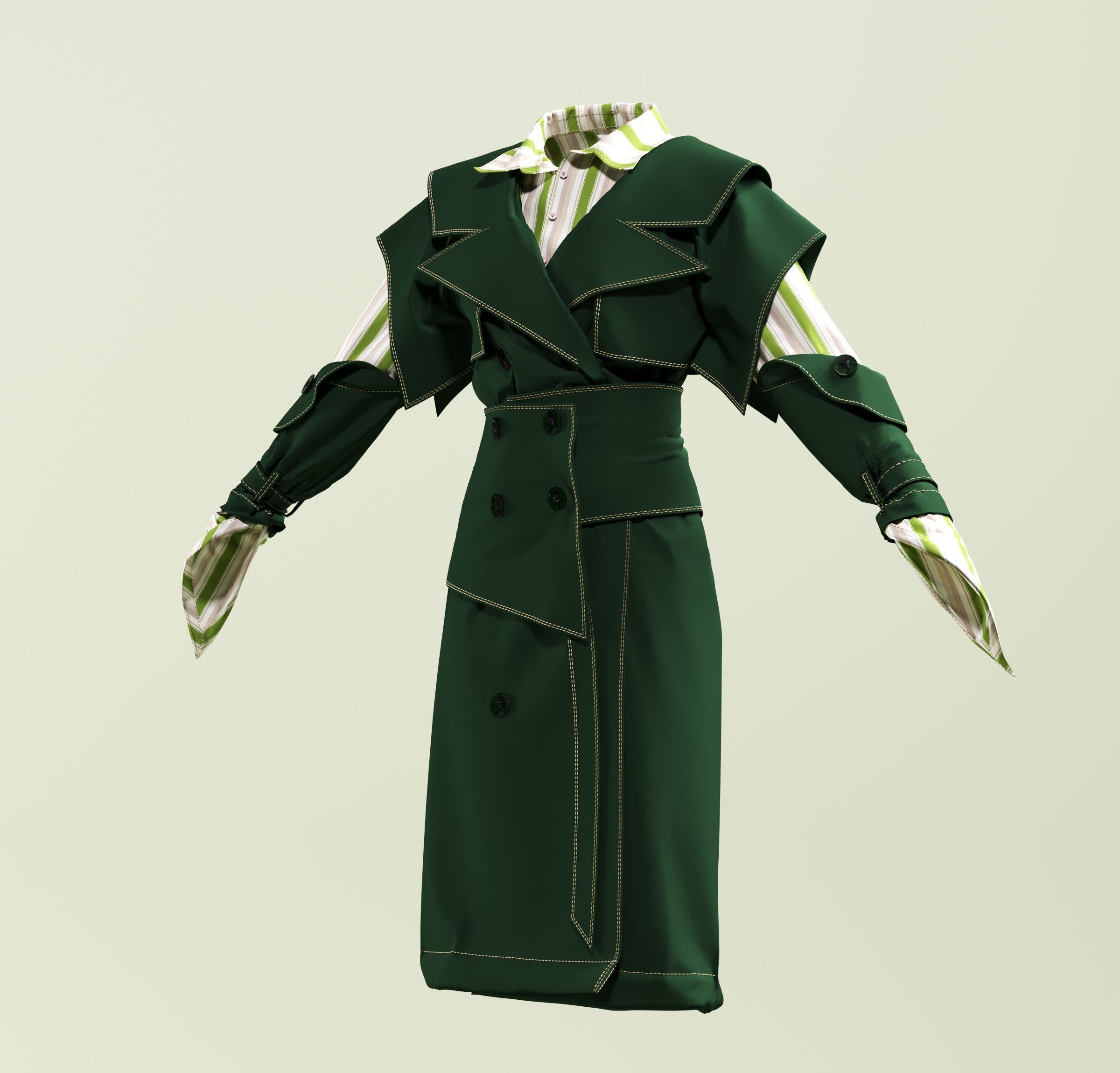 Green coat modal 3D model_3