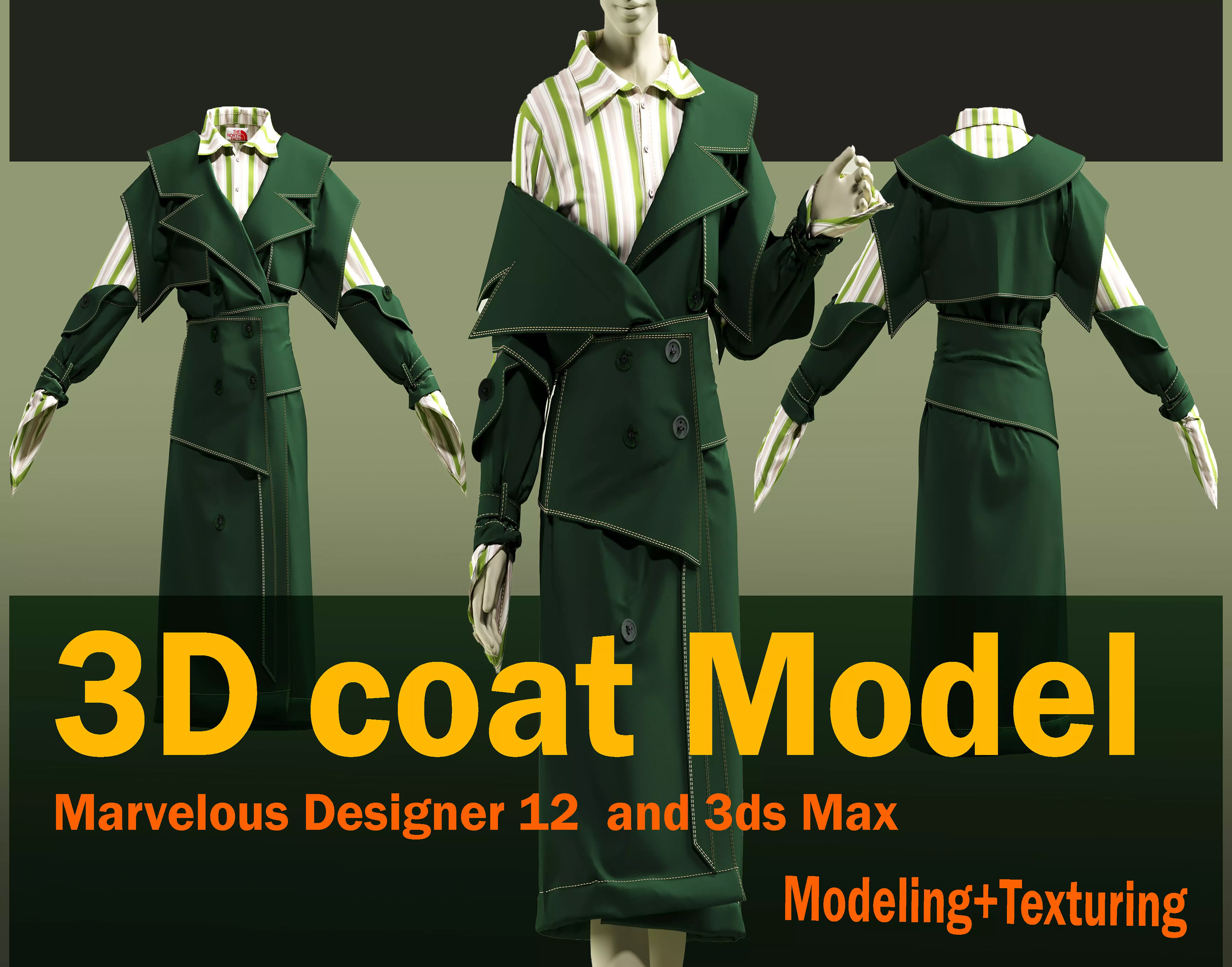 Green coat modal 3D model_0