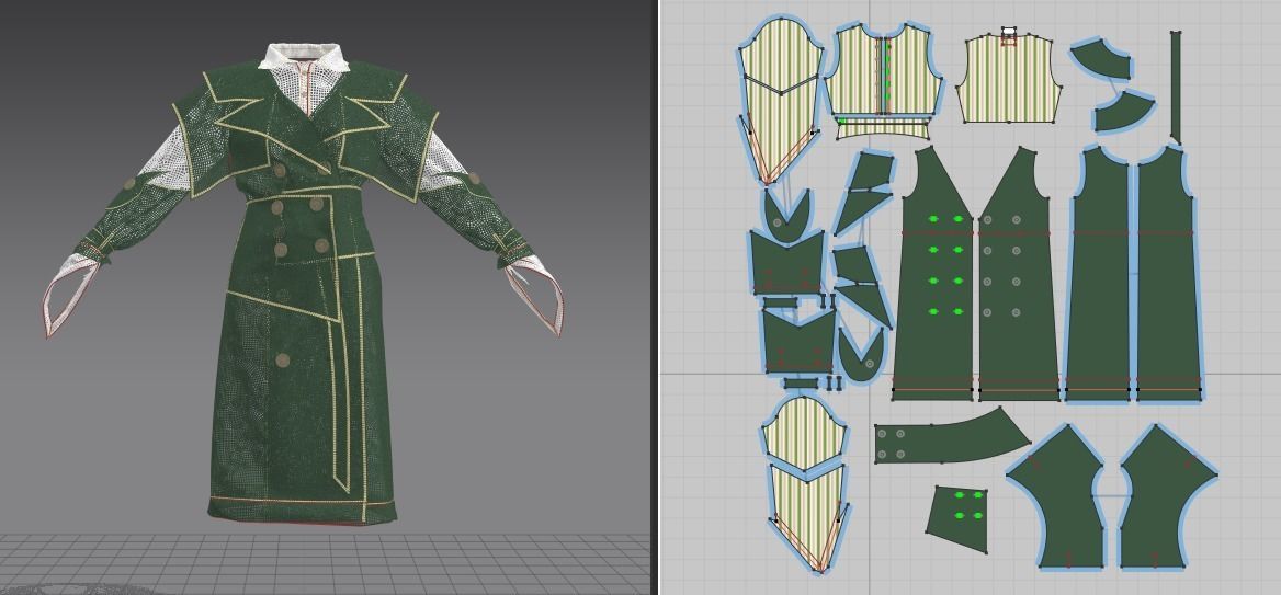 Green coat modal 3D model_9