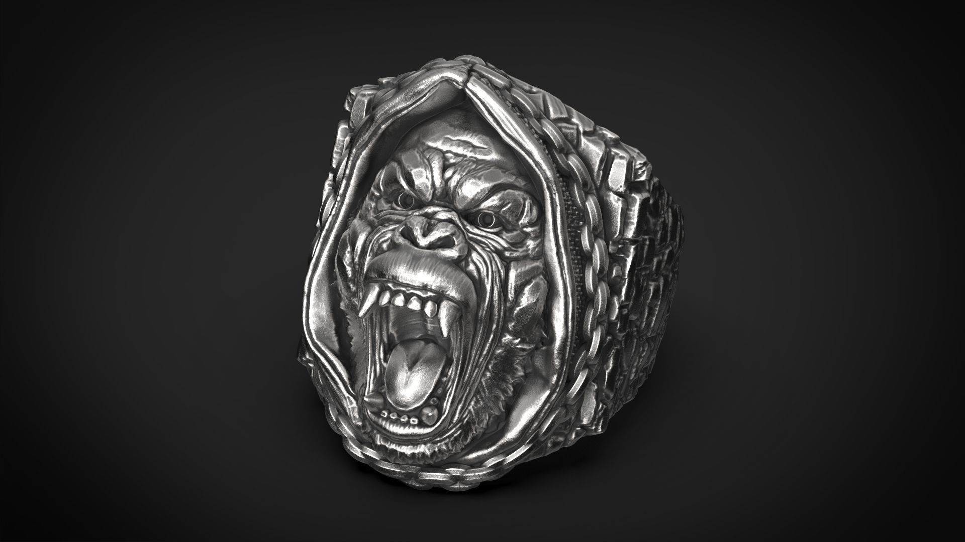 Gorilla in a hood Ring STL 3d model for 3d printing 3D print model_9
