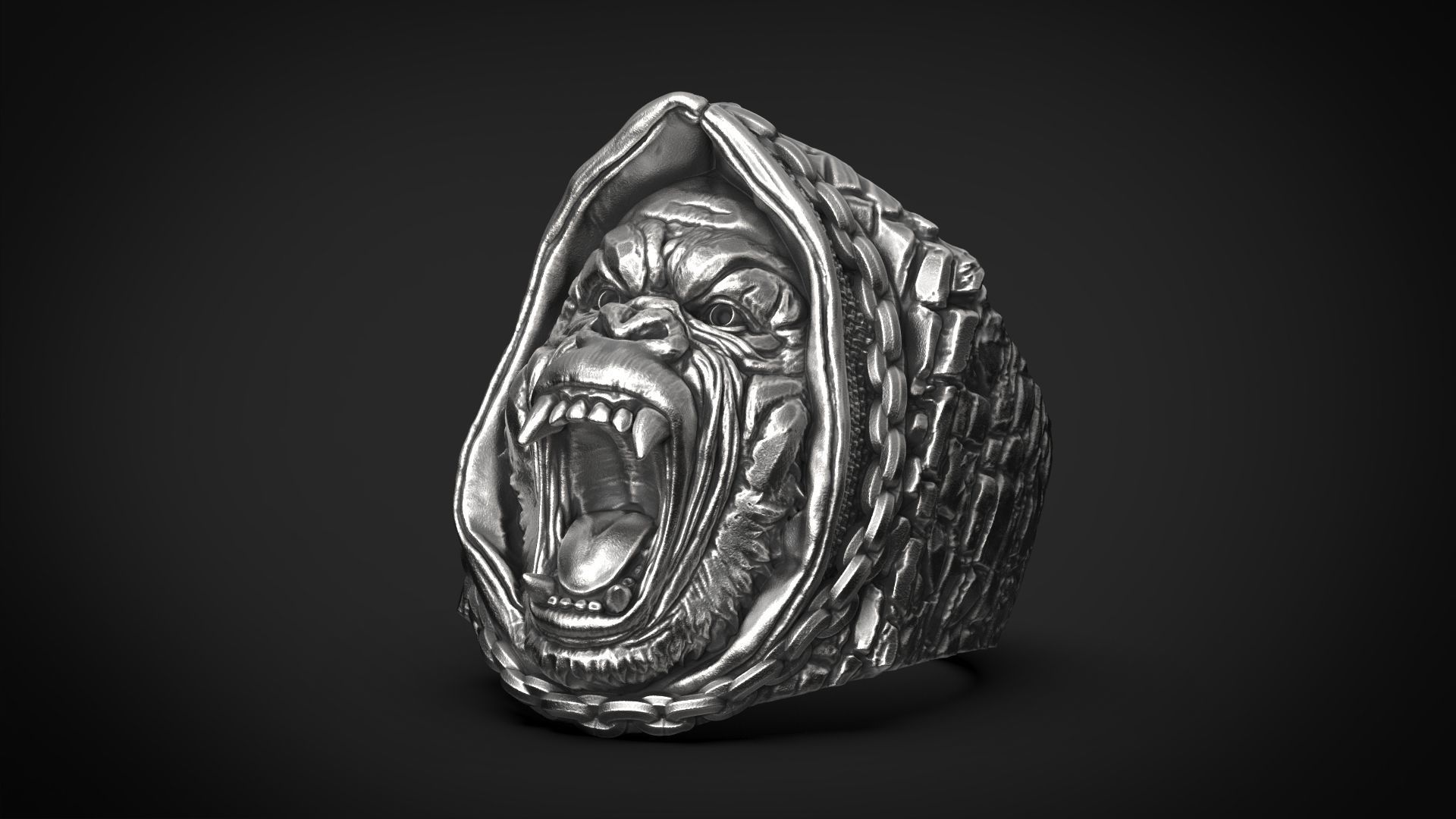 Gorilla in a hood Ring STL 3d model for 3d printing 3D print model_5