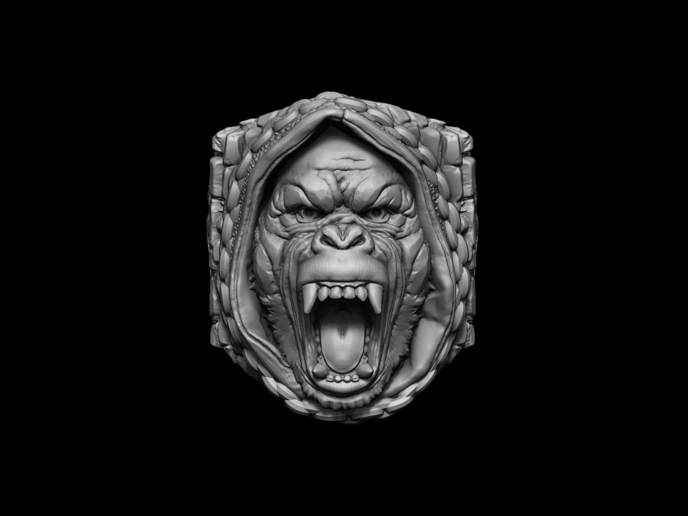 Gorilla in a hood Ring STL 3d model for 3d printing 3D print model_4