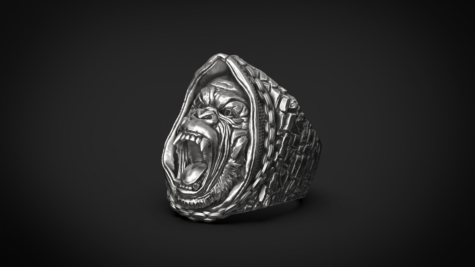 Gorilla in a hood Ring STL 3d model for 3d printing 3D print model_12