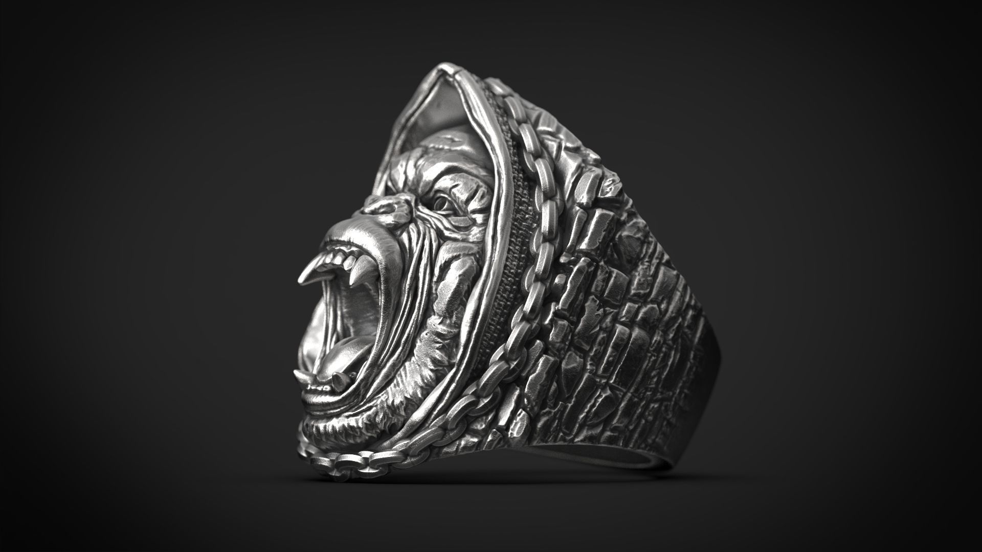 Gorilla in a hood Ring STL 3d model for 3d printing 3D print model_10