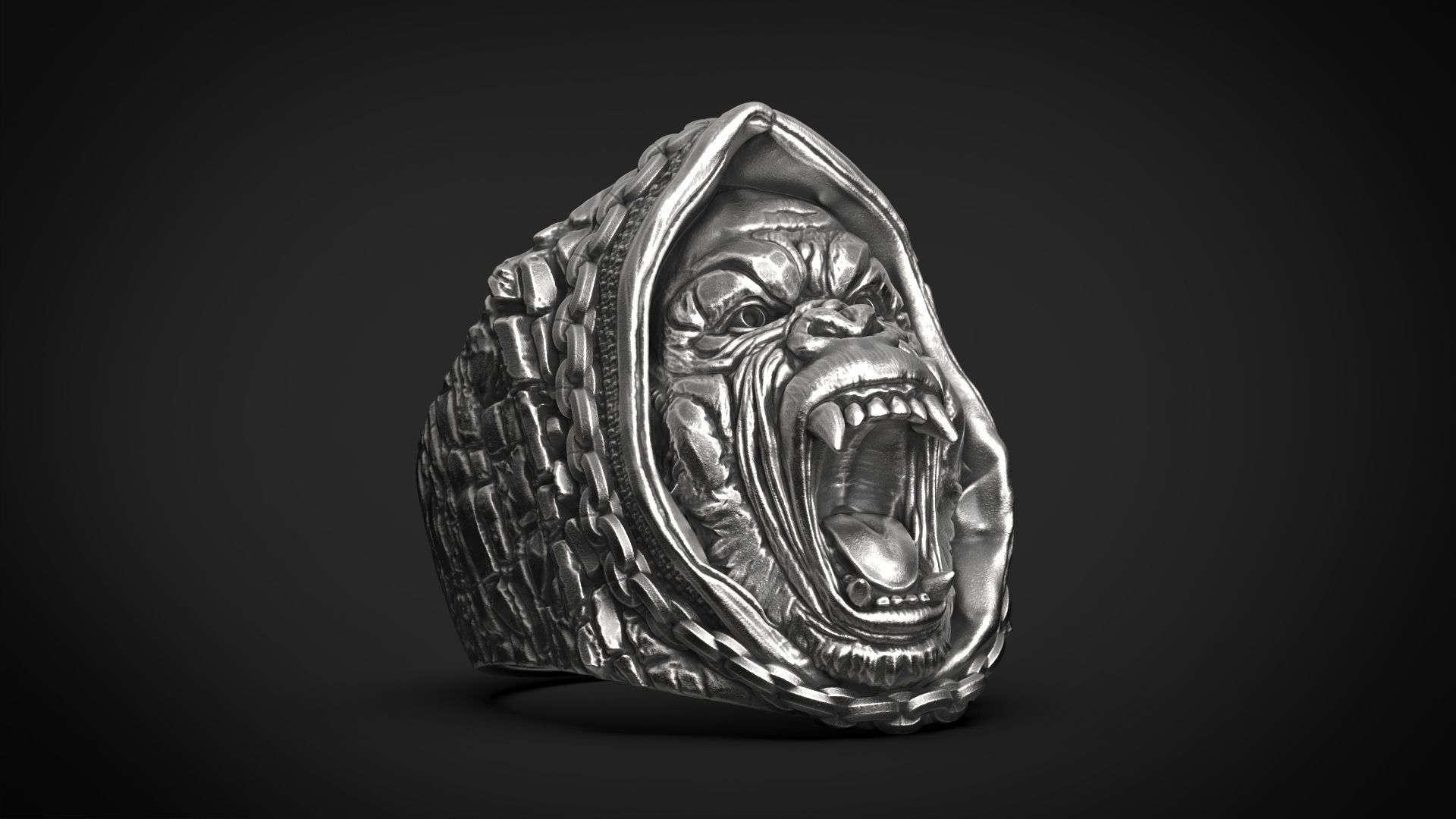 Gorilla in a hood Ring STL 3d model for 3d printing 3D print model_3