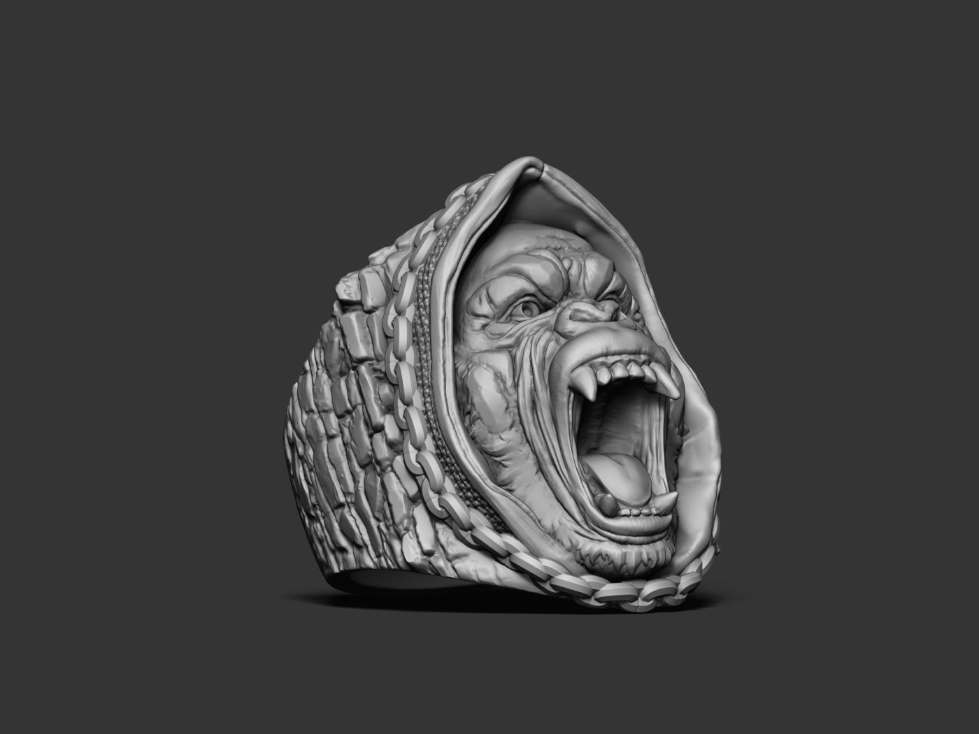 Gorilla in a hood Ring STL 3d model for 3d printing 3D print model_1