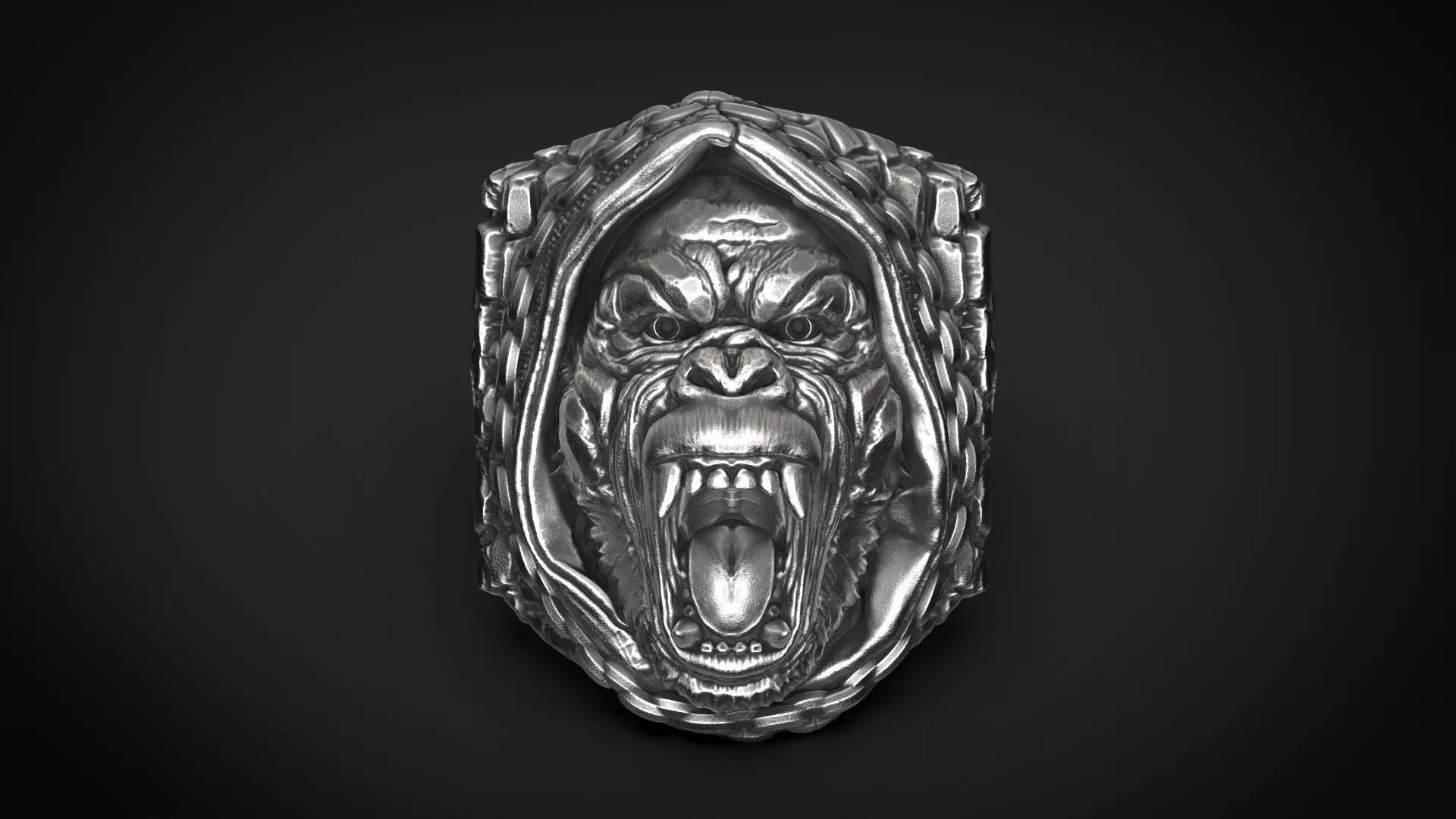 Gorilla in a hood Ring STL 3d model for 3d printing 3D print model_0