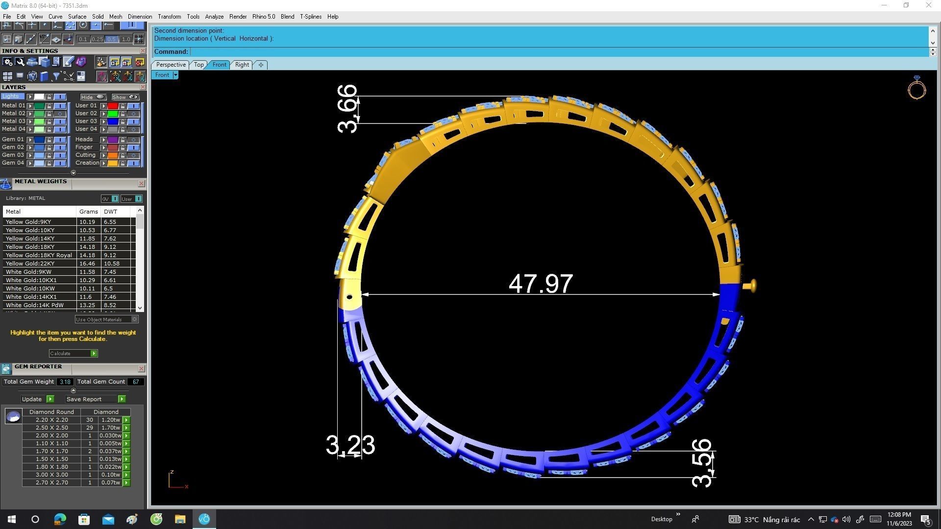 A7351 Luxury Diamond Snake Bangle Bracelets 3D Model 3D print model_6