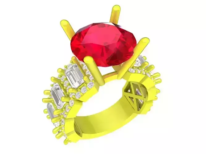 A7355 Luxury HongKong Diamond Baguette Engagement Ring 3D Model