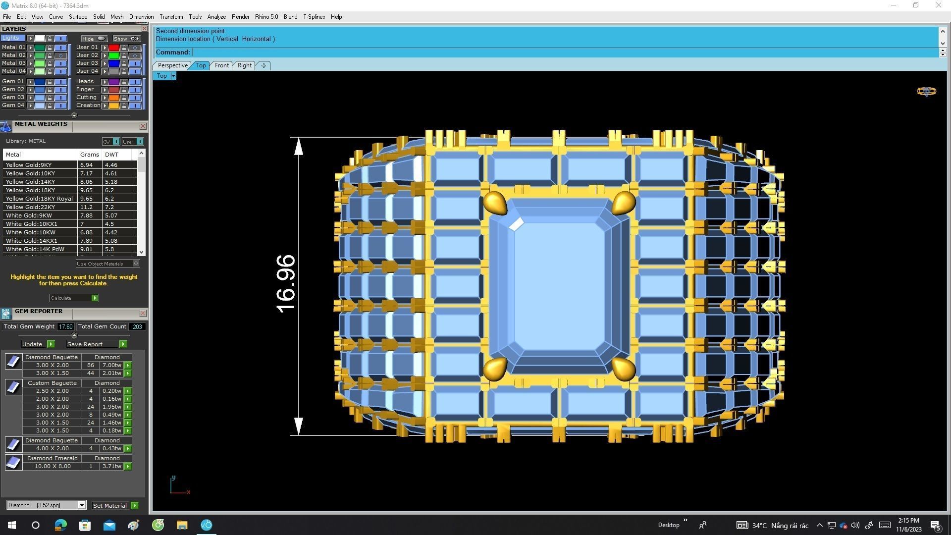 A7364 Luxury Diamond Straight Baguette Men Ring 3D print model_5