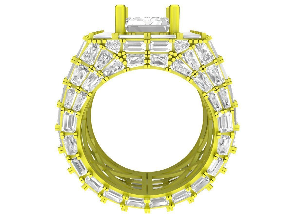 A7364 Luxury Diamond Straight Baguette Men Ring 3D print model_3