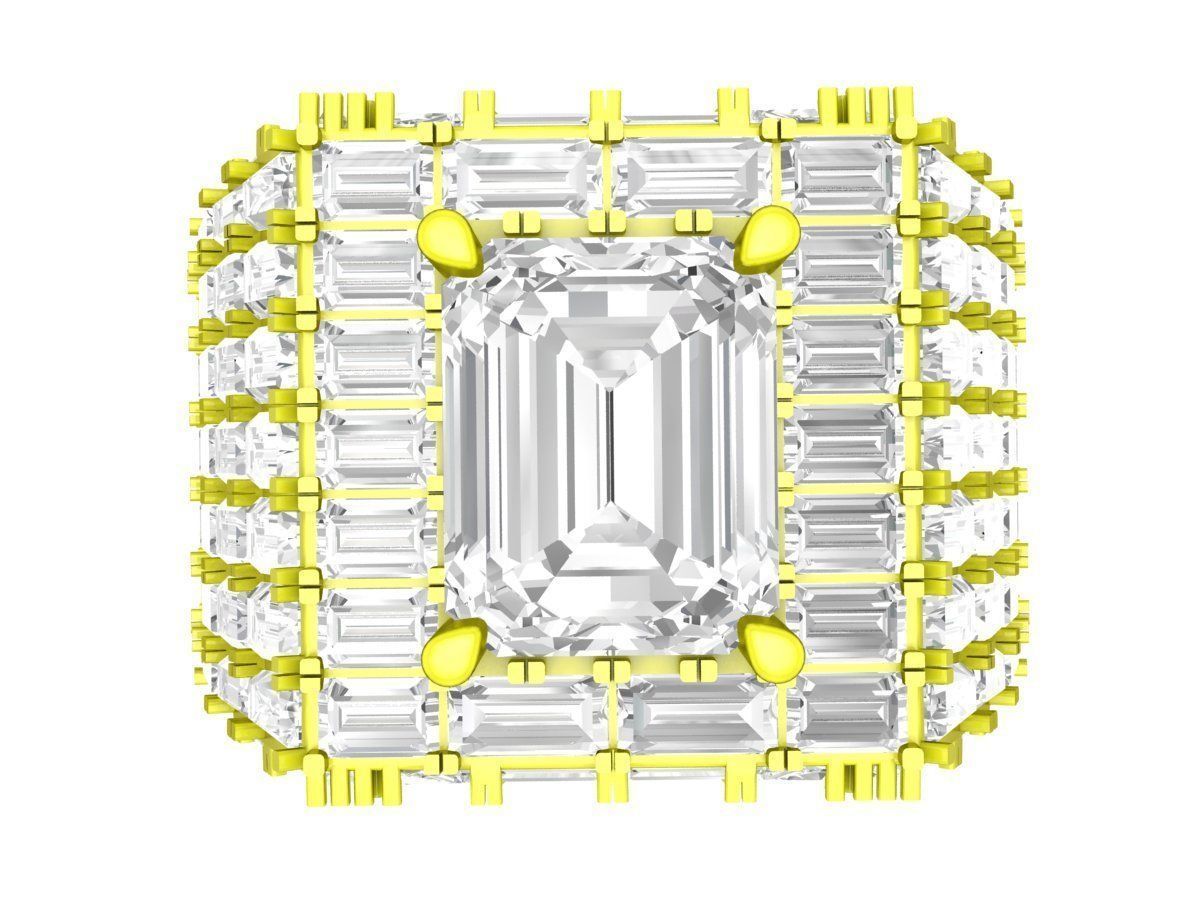 A7364 Luxury Diamond Straight Baguette Men Ring 3D print model_2