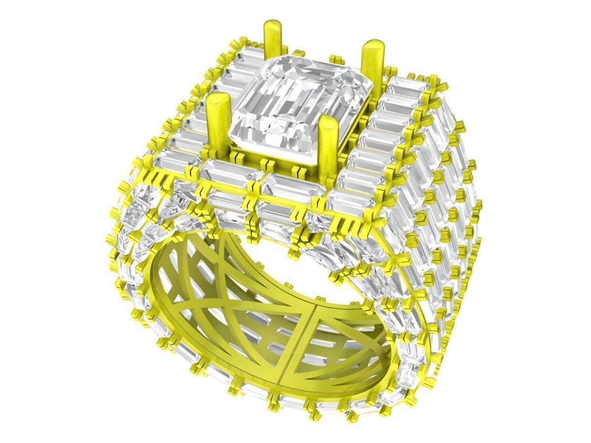 A7364 Luxury Diamond Straight Baguette Men Ring 3D print model_1