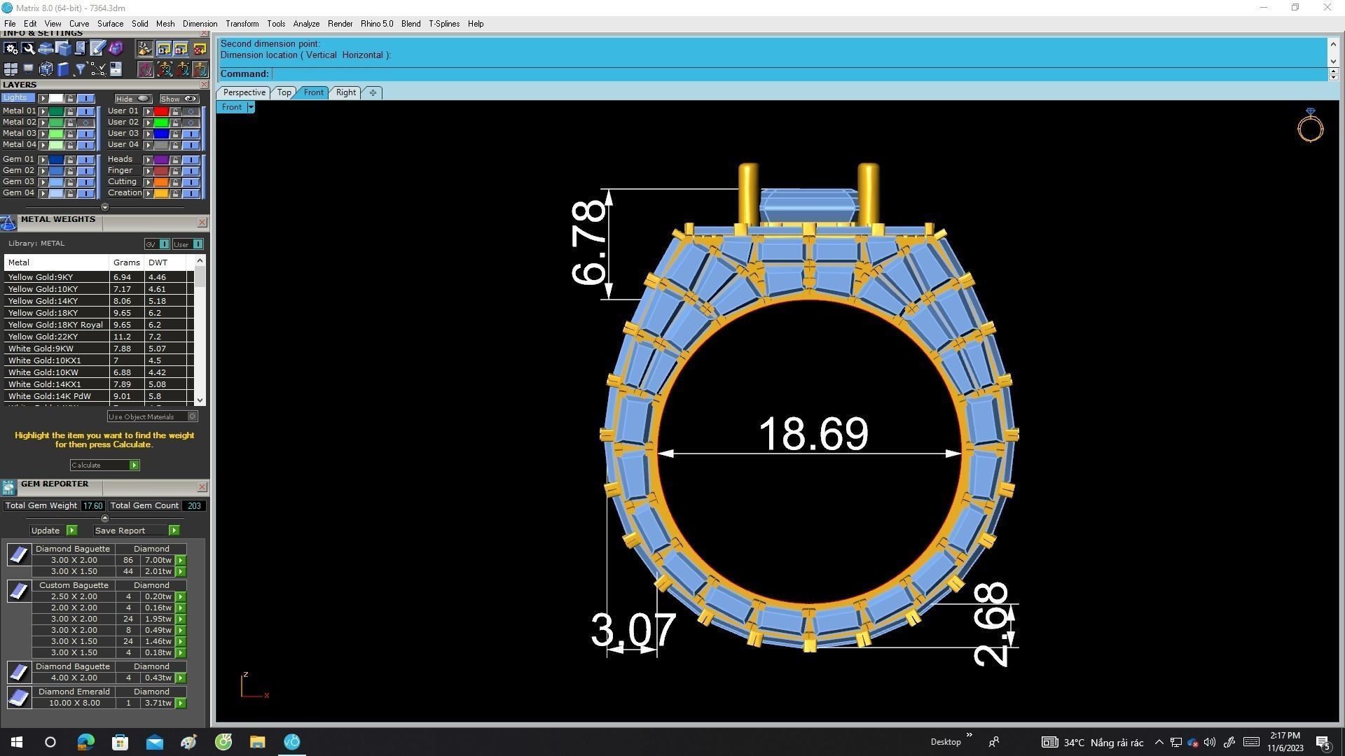 A7364 Luxury Diamond Straight Baguette Men Ring 3D print model_6