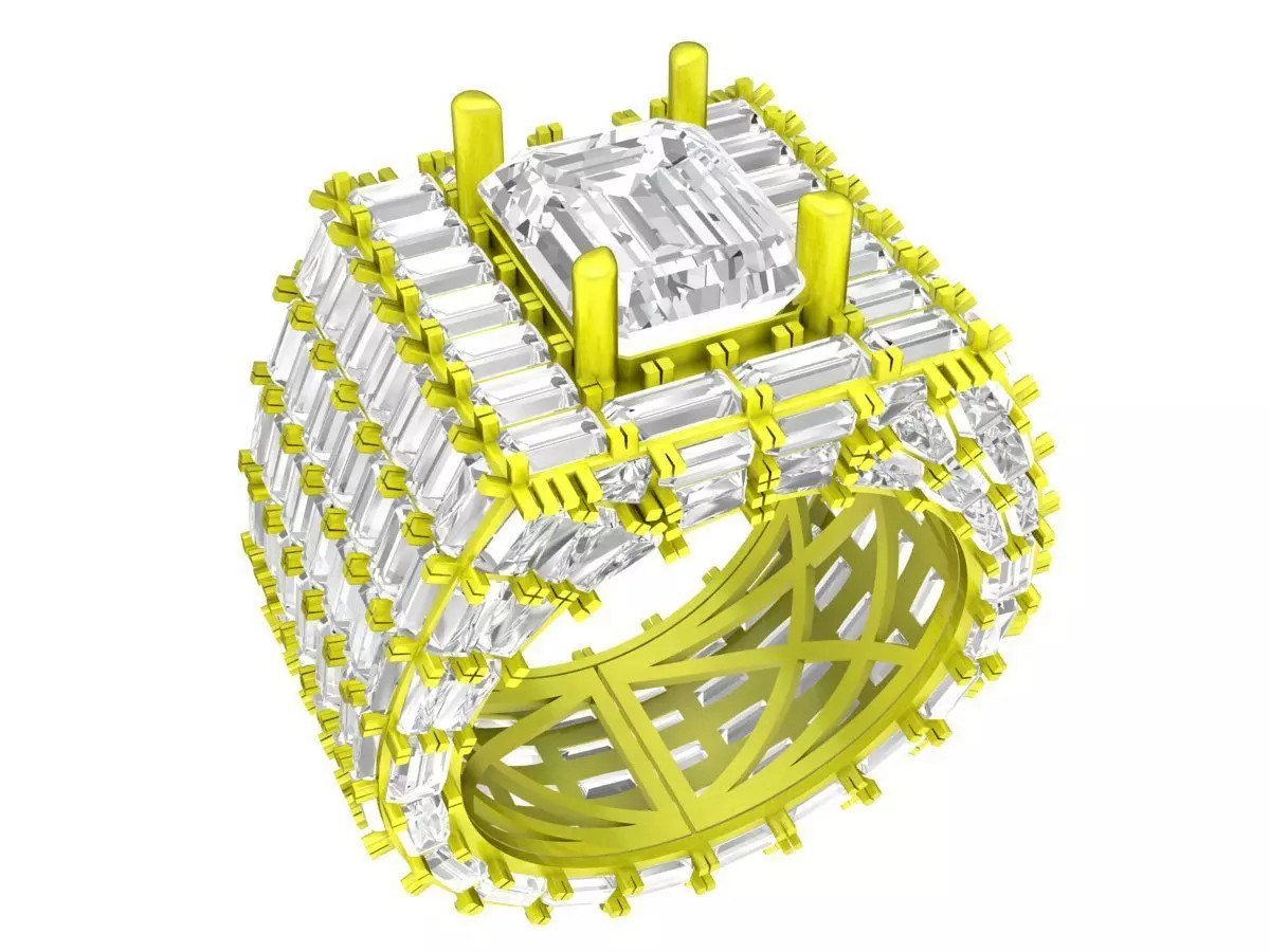 A7364 Luxury Diamond Straight Baguette Men Ring 3D print model_0