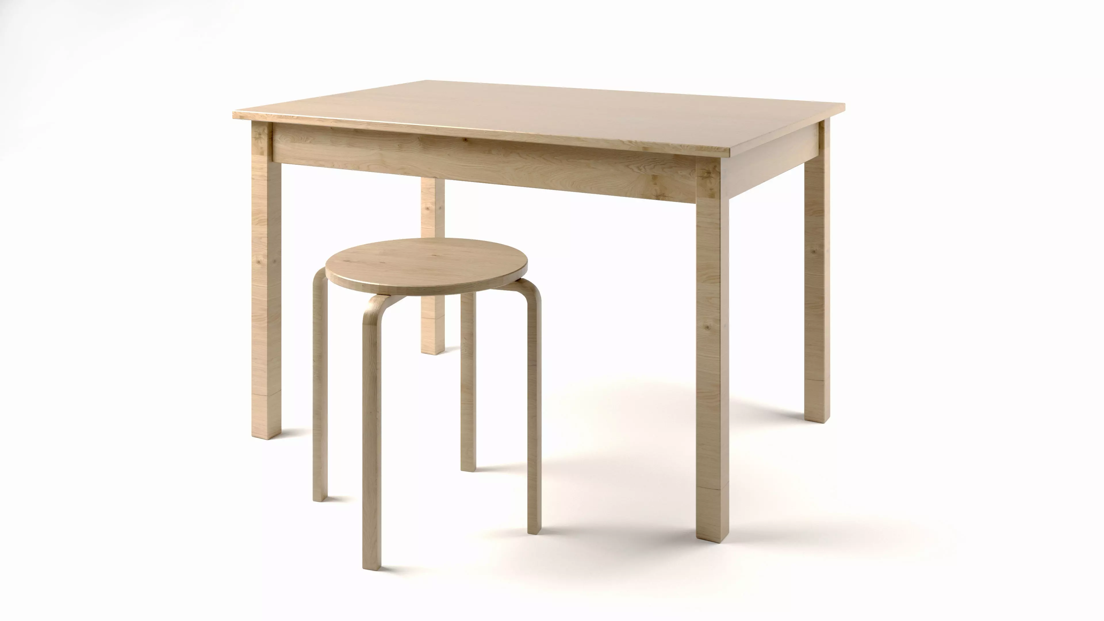 3D models of a minimalist dining table and stool Free 3D model