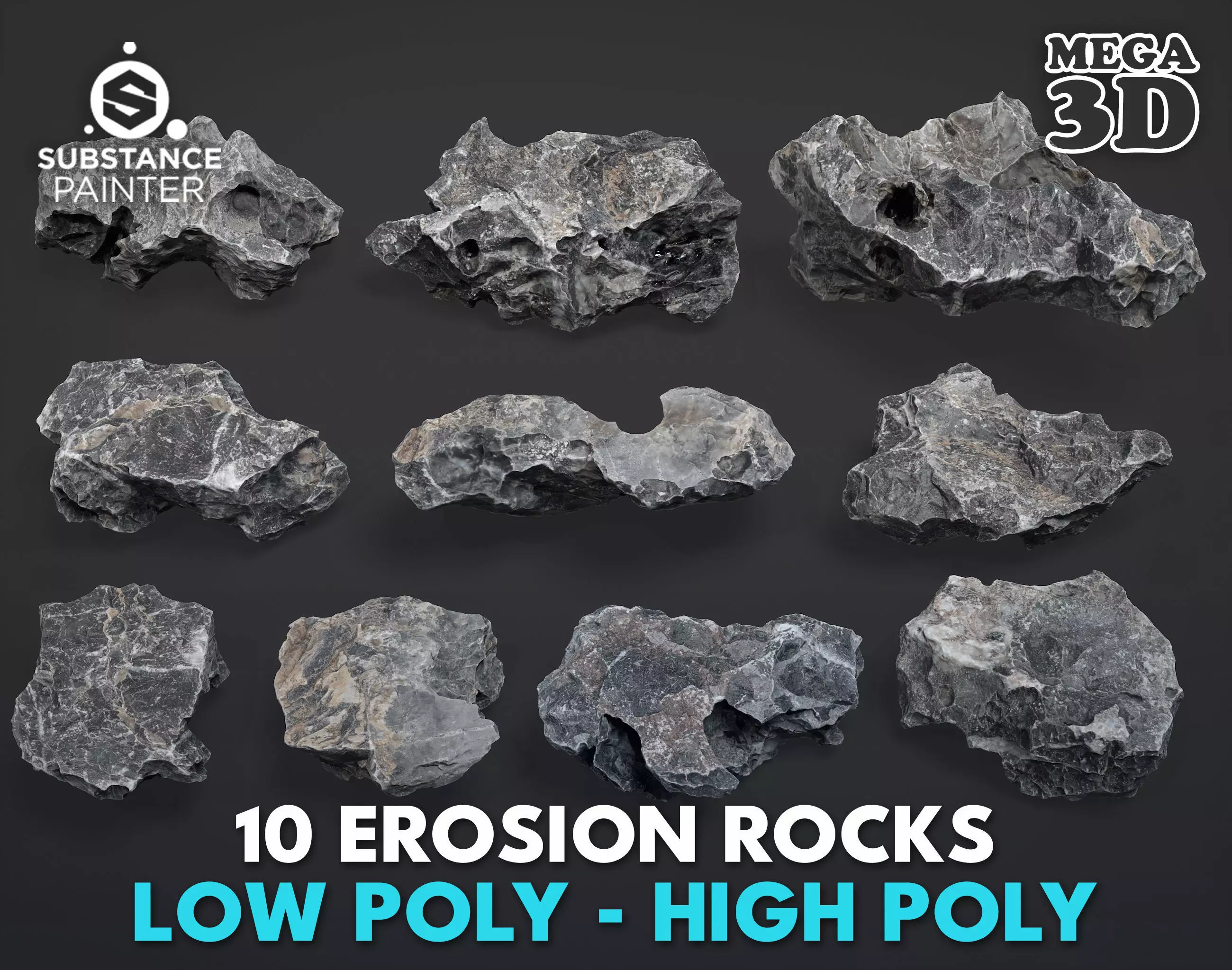 10 Erosion Rocks - High Poly - 231117 3D model_0