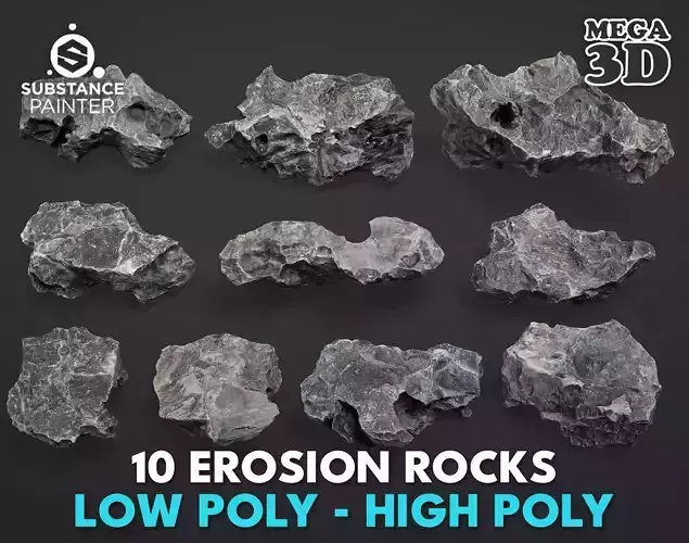 10 Erosion Rocks - High Poly - 231117