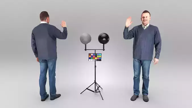 Man in sweater waving 406 Low-poly 3D model
