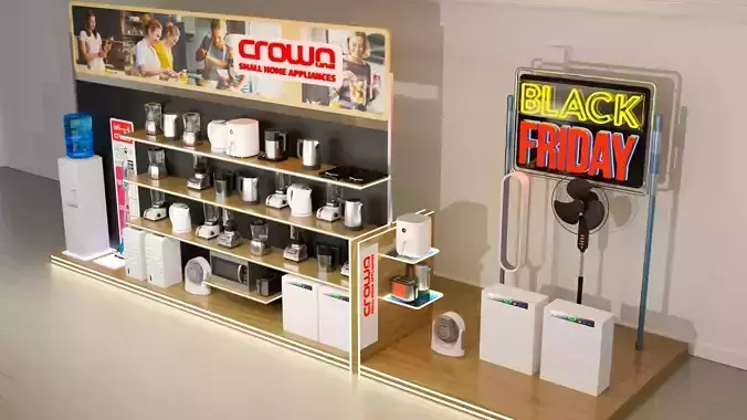 modern supermarket shelf Low-poly 3D model