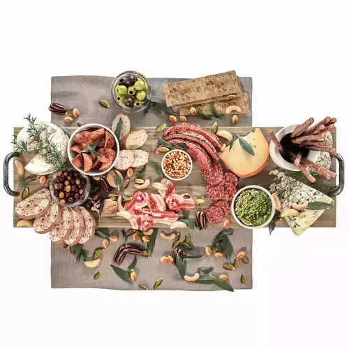 Tray with sausages cheese and fruit For beer 3D model