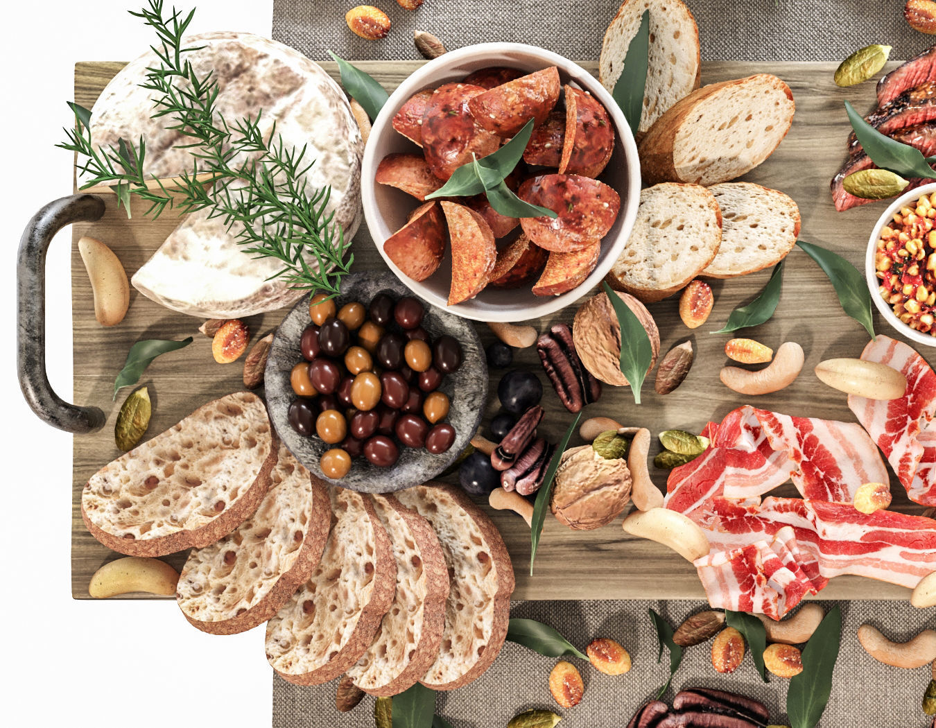 Tray with sausages cheese and fruit For beer 3D model_3