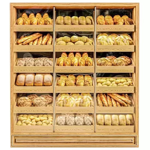 Showcase in a bakery with pastries 2 Bread 3D model