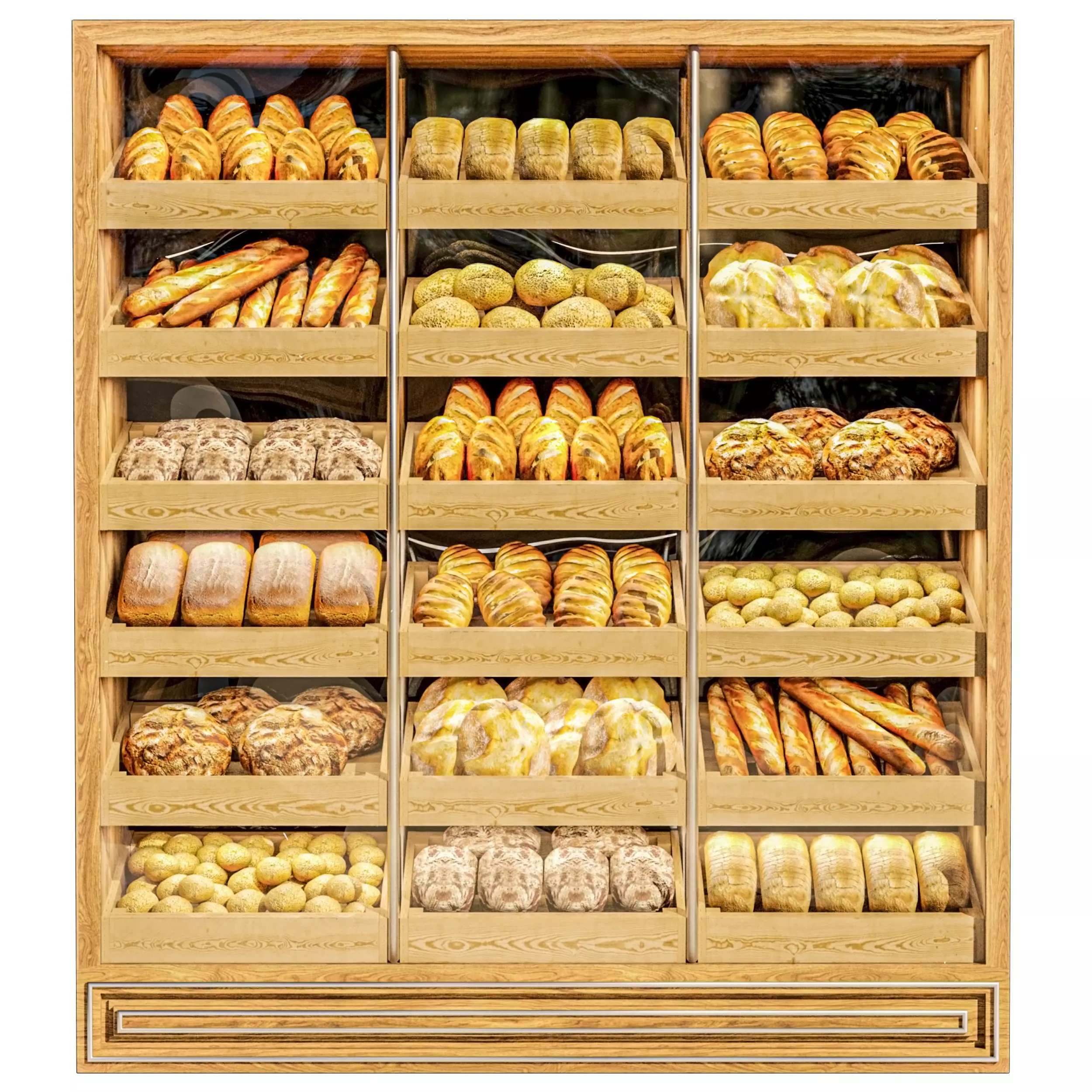 Showcase in a bakery with pastries 2 Bread 3D model_0