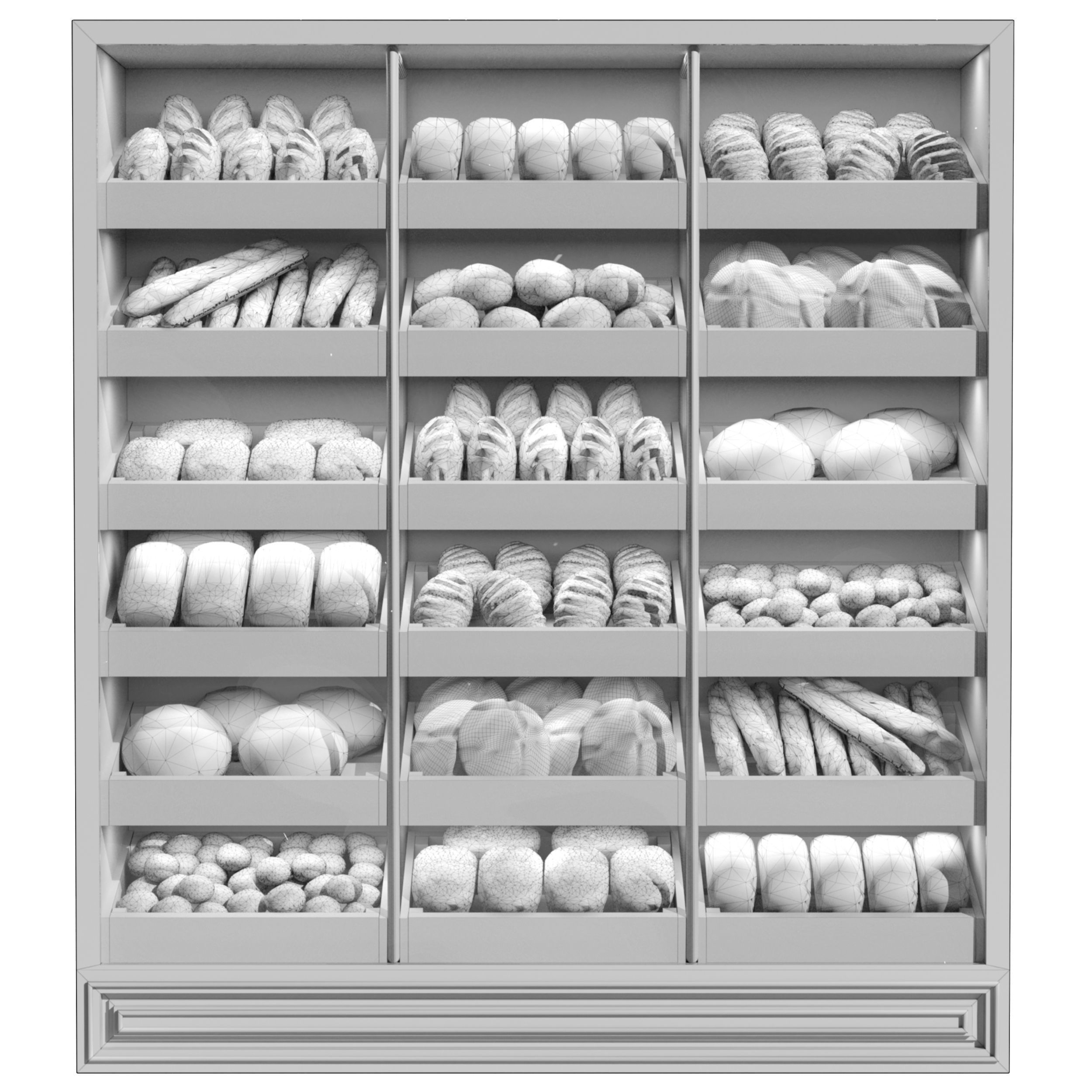 Showcase in a bakery with pastries 2 Bread 3D model_1