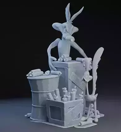 Wile Coyote and the Road Runner with Explosives 3D print model