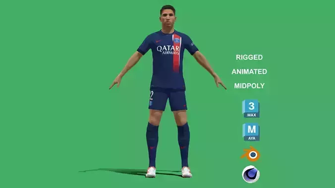 3D Rigged Achraf Hakimi PSG 2024 3D model