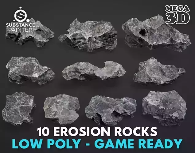 10 Erosion Rocks - Low Poly - 231117