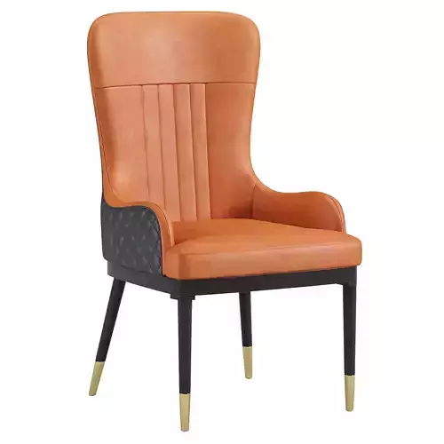 Modern Faux Leather Armed Orange  with Metal Legs By Homary