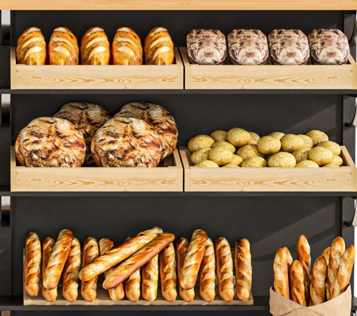 Rack with baked goods in a candy store 3D model_3