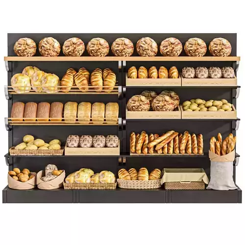 Rack with baked goods in a candy store