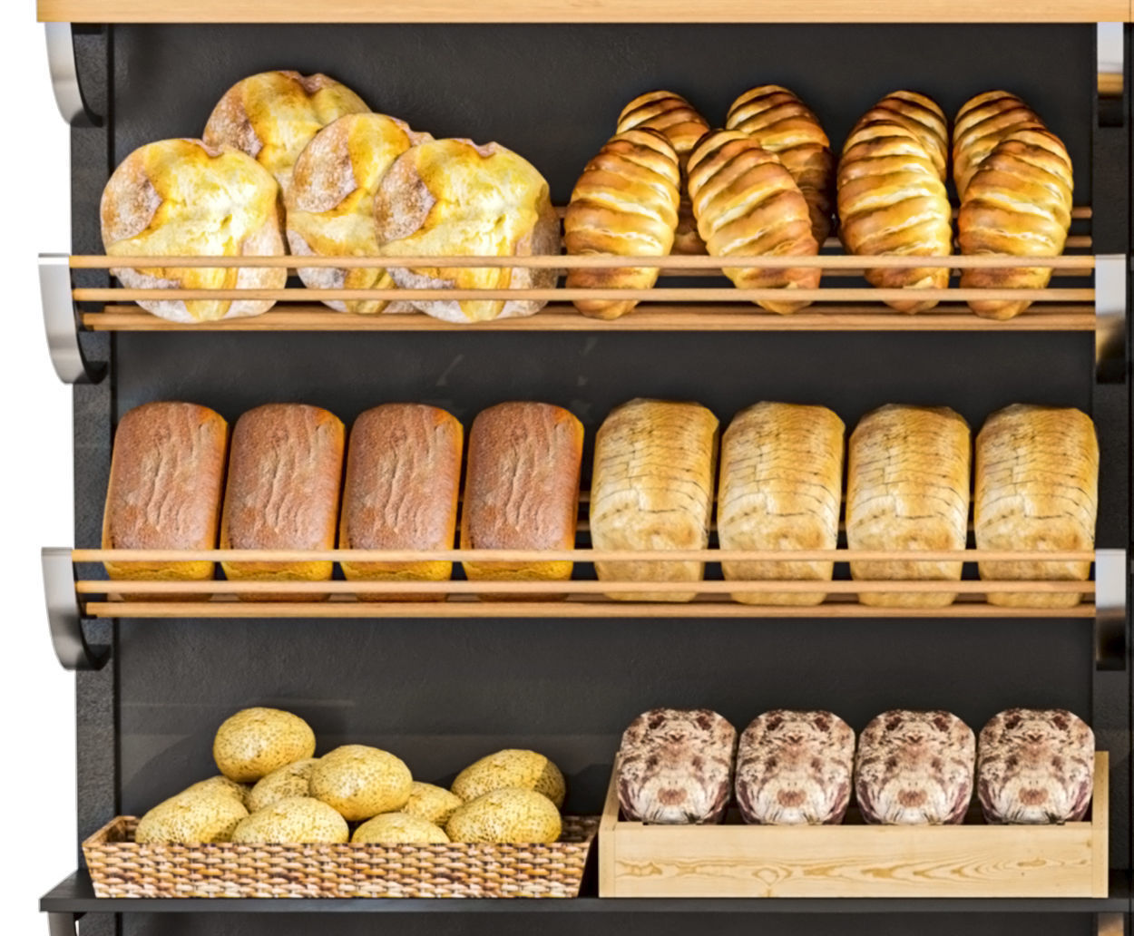 Rack with baked goods in a candy store 3D model_2