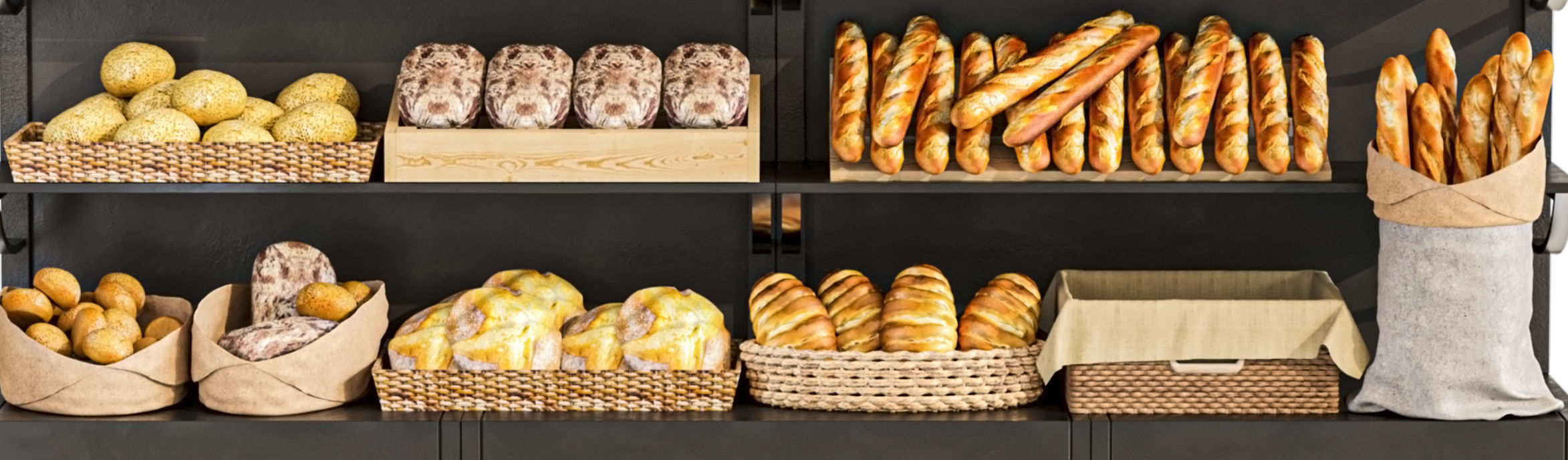 Rack with baked goods in a candy store 3D model_4