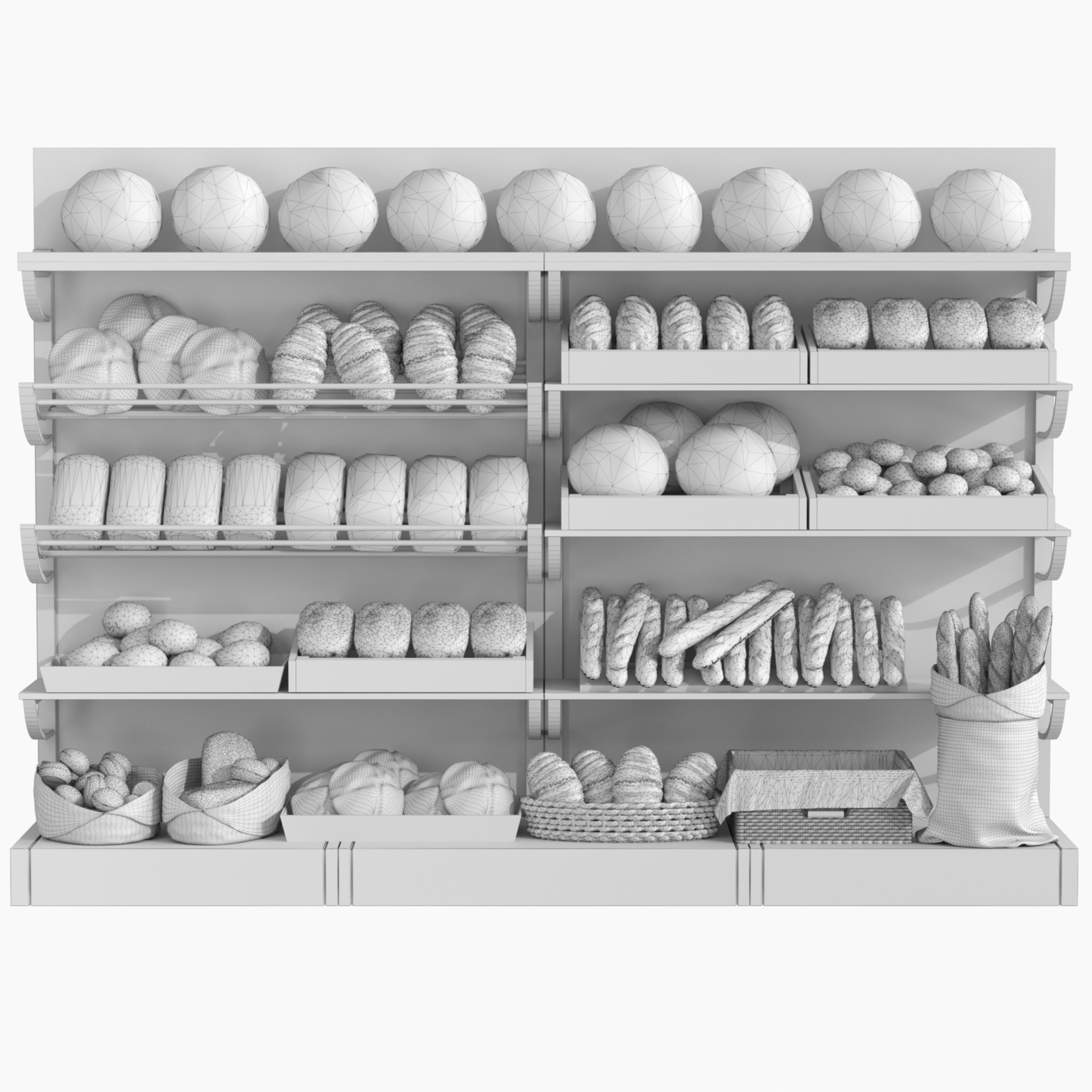 Rack with baked goods in a candy store 3D model_1