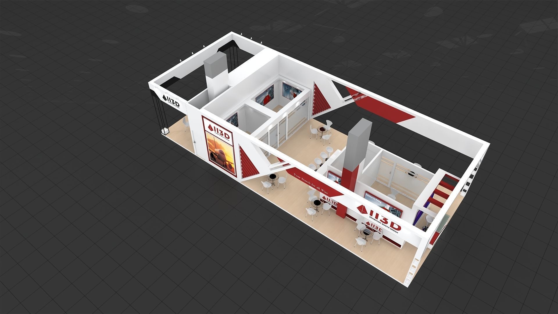 Exhibition Stand Stall Four Side Open 17X6 3D model_9