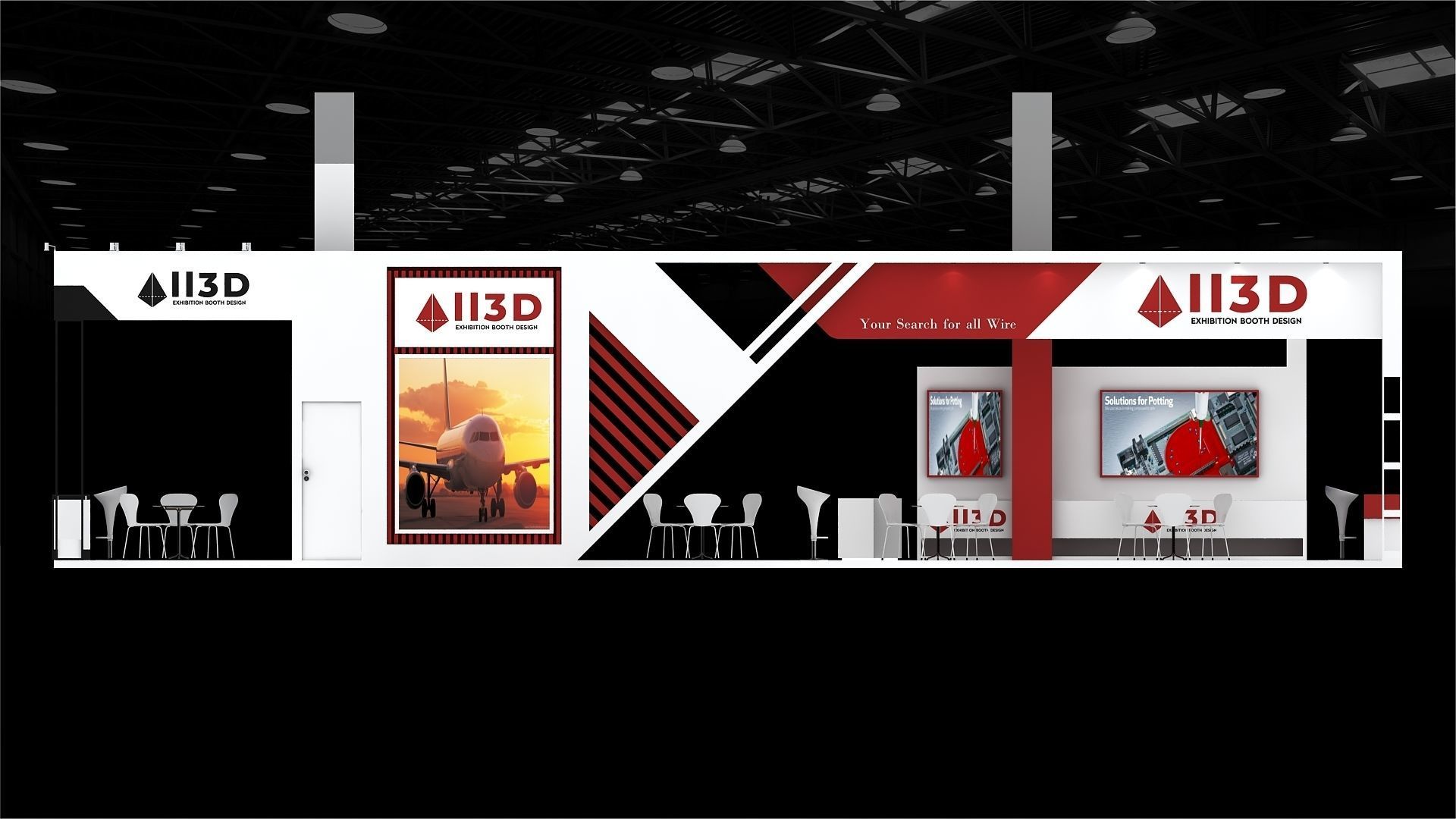Exhibition Stand Stall Four Side Open 17X6 3D model_7