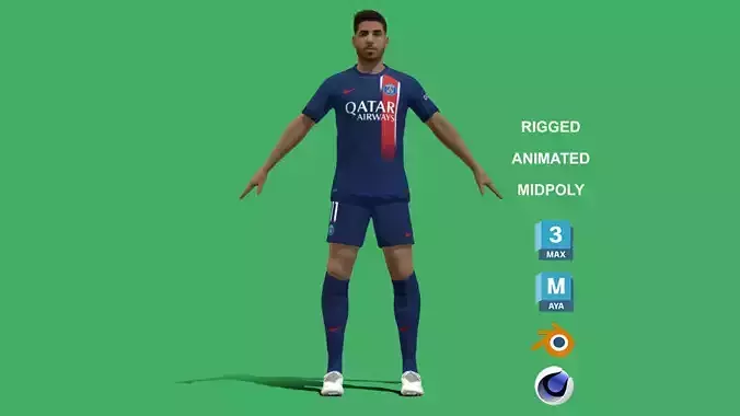 3D Rigged Marco Asensio PSG 2024 3D model