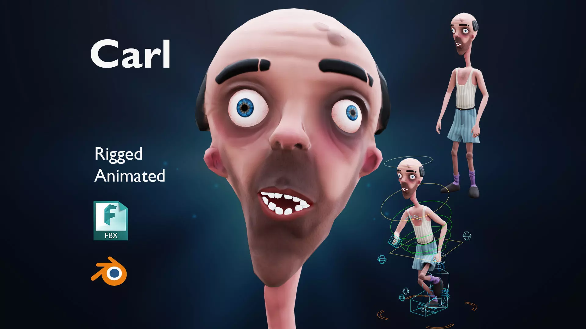 Carl - Rigged Animated Looney Character Low-poly 3D model_0
