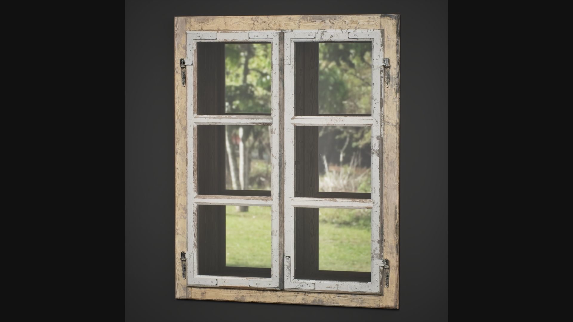 Old Painted Wood Window 3D model_1
