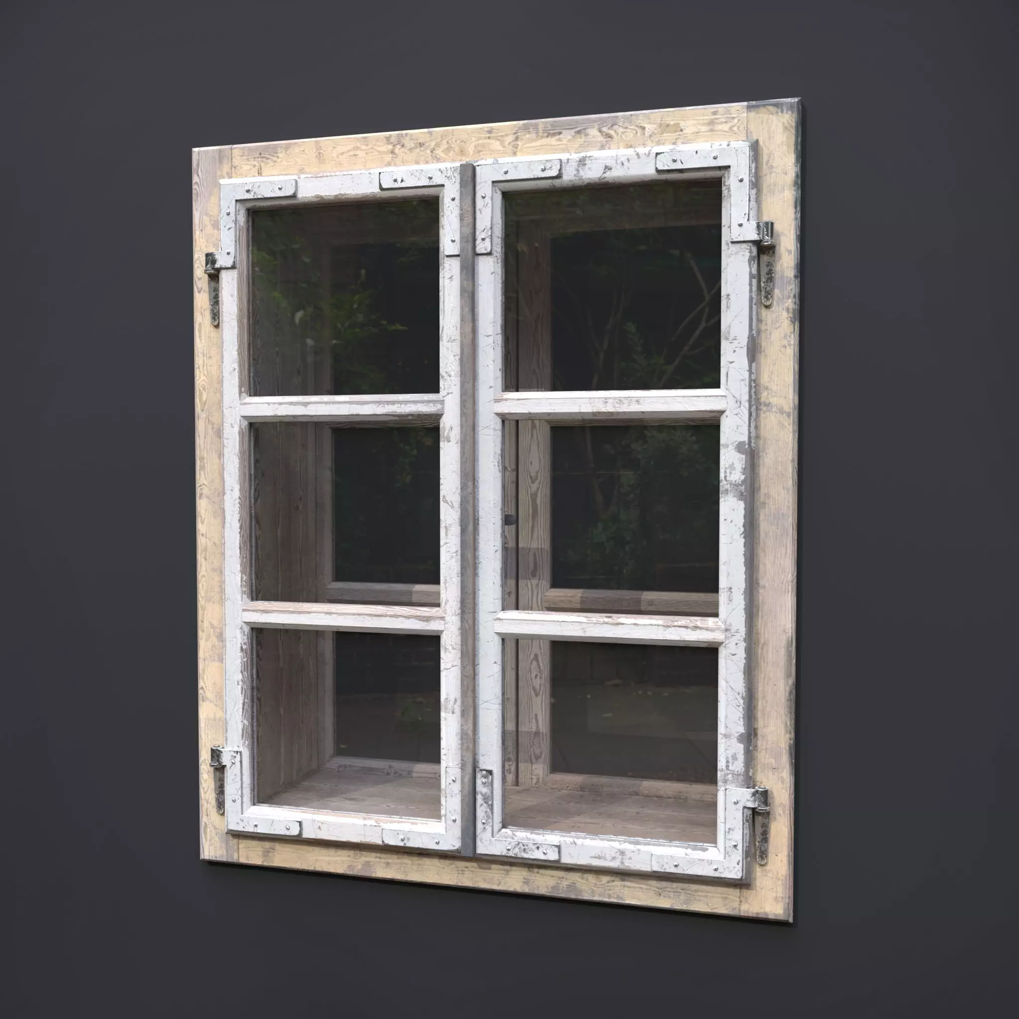 Old Painted Wood Window 3D model_0